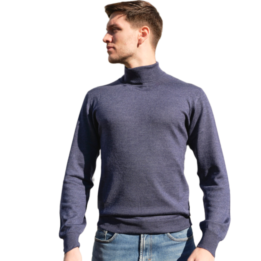 Men's Cashmere Turtleneck Sweater, Silk and Merino Wool-0